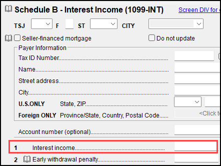 Image of interest income field on screen INT